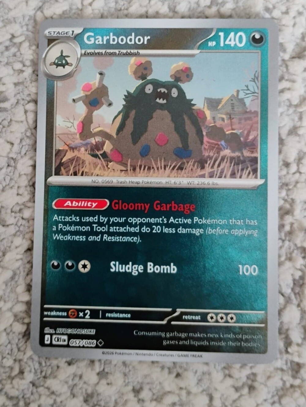 POKEMON TCG Card Garbodor Reverse Holo Chaos Rising 057/086 PZ